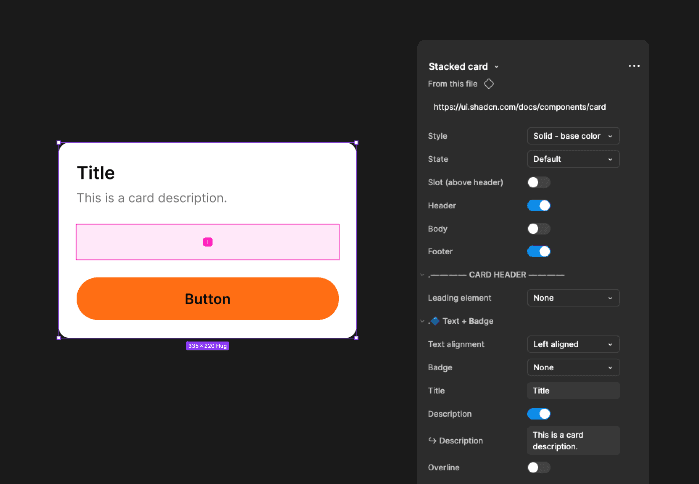 Component properties panel and stress test in Figma
