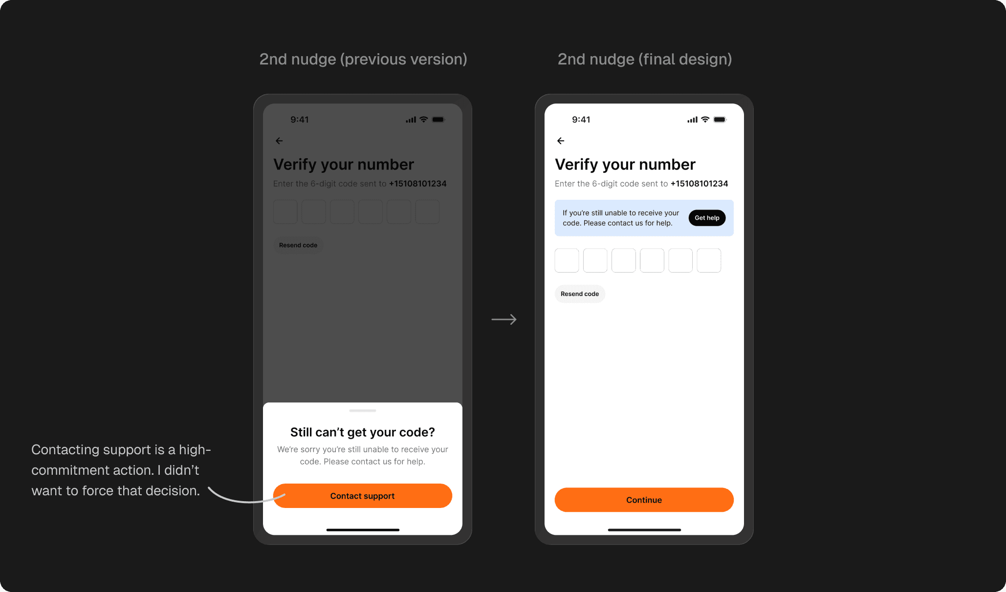 2nd nudge — previous vs final design