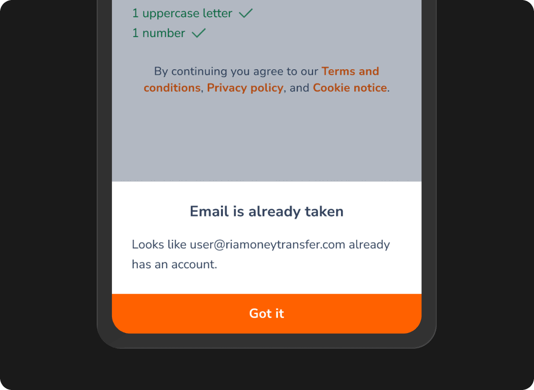 Before — email already taken dead end
