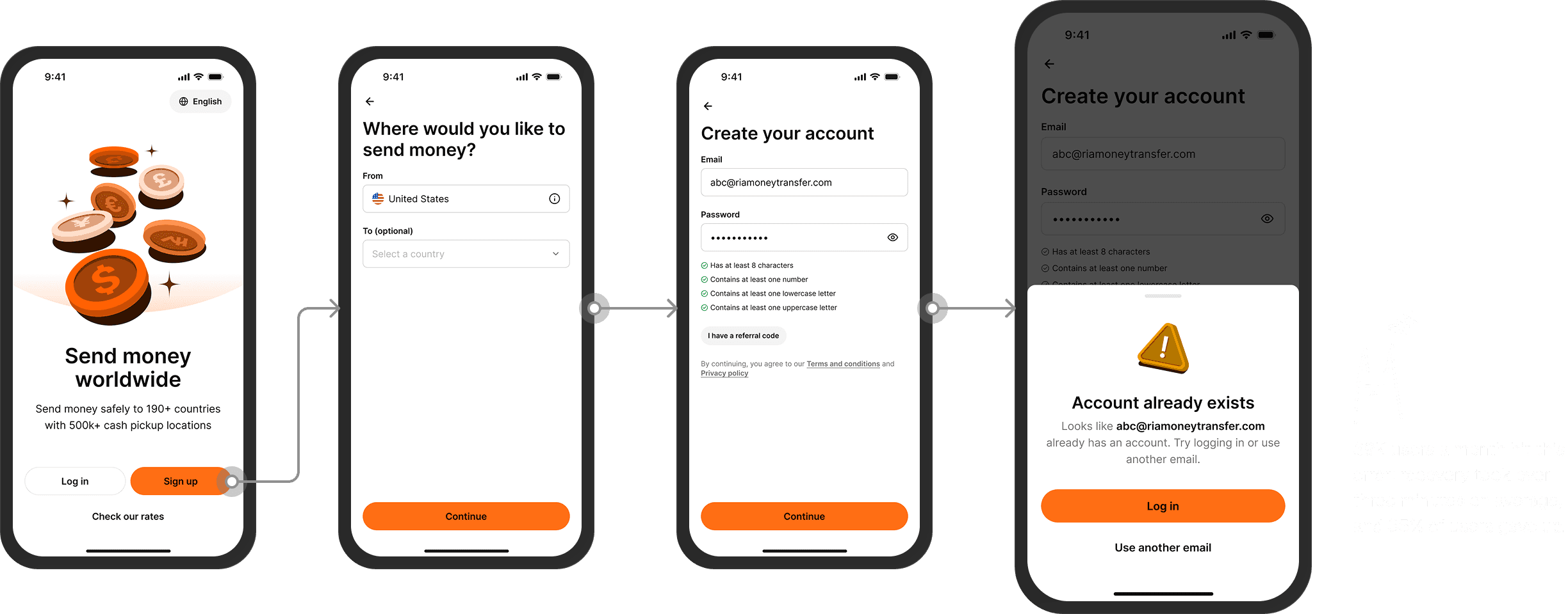 Onboarding flow with error state